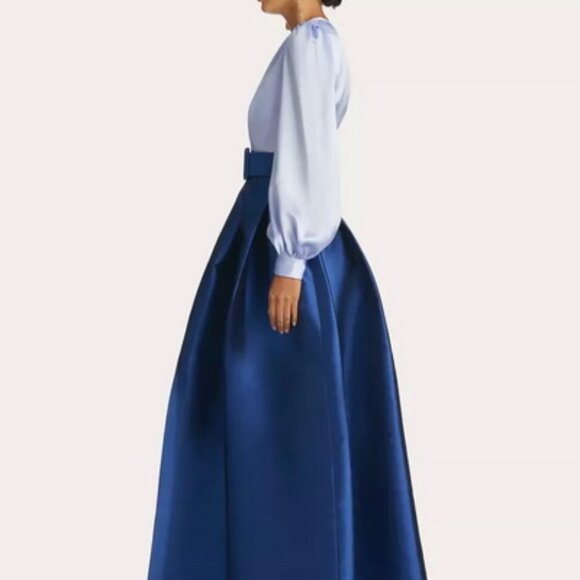Sachin & Babi Periwinkle Blue Zoe Long Sleeve Mikado Gown *Less Belt* - Picture 3 of 6
